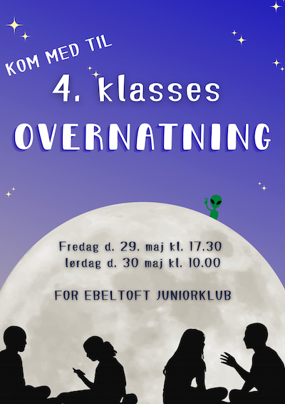 Måne, himmel, børn, alien, invitation 4 klasses overnatning