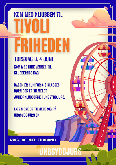 Plakat til klubbernes dag i tivoli friheden, pariserhjul og cirkustelt