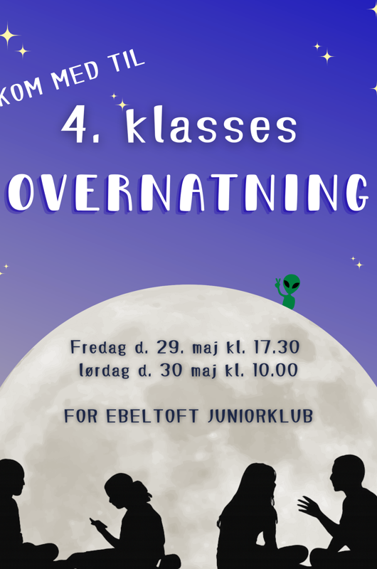 Måne, himmel, børn, alien, invitation 4 klasses overnatning