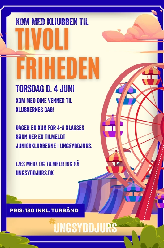 Plakat til klubbernes dag i tivoli friheden, pariserhjul og cirkustelt
