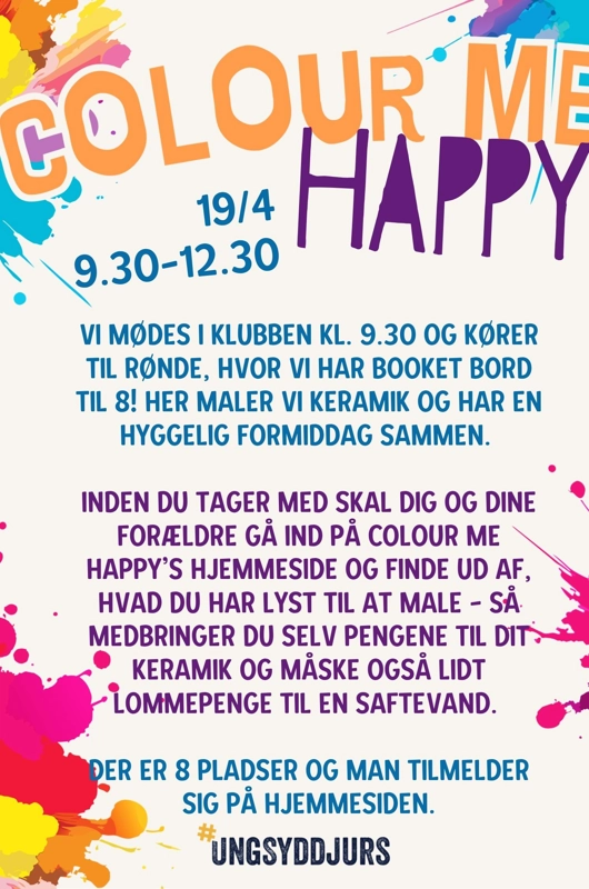 Colour me happy tilmelding, farvesplatter